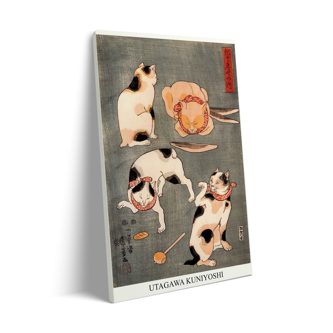 Unique four-cats-in-different-poses-utagawa-kuniyoshi- Beautiful framed art print available at Raremango