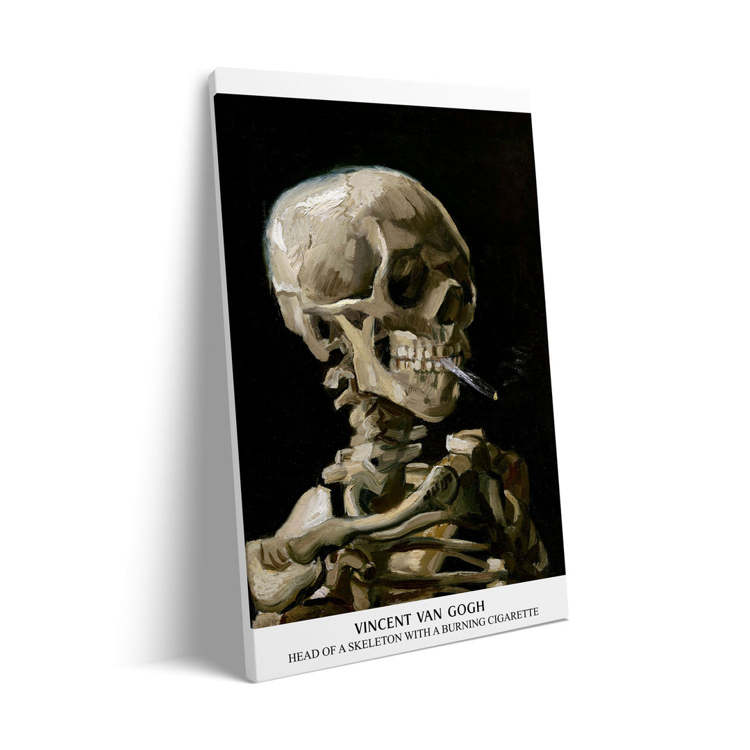 Unique skull-of-a-skeleton-with-burning-cigarette-vincent-van-gogh- Beautiful framed art print available at Raremango