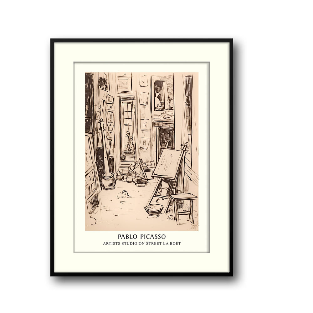 Unique artists-studio-on-street-la-boetie-pablo-picasso- Beautiful framed art print available at Raremango