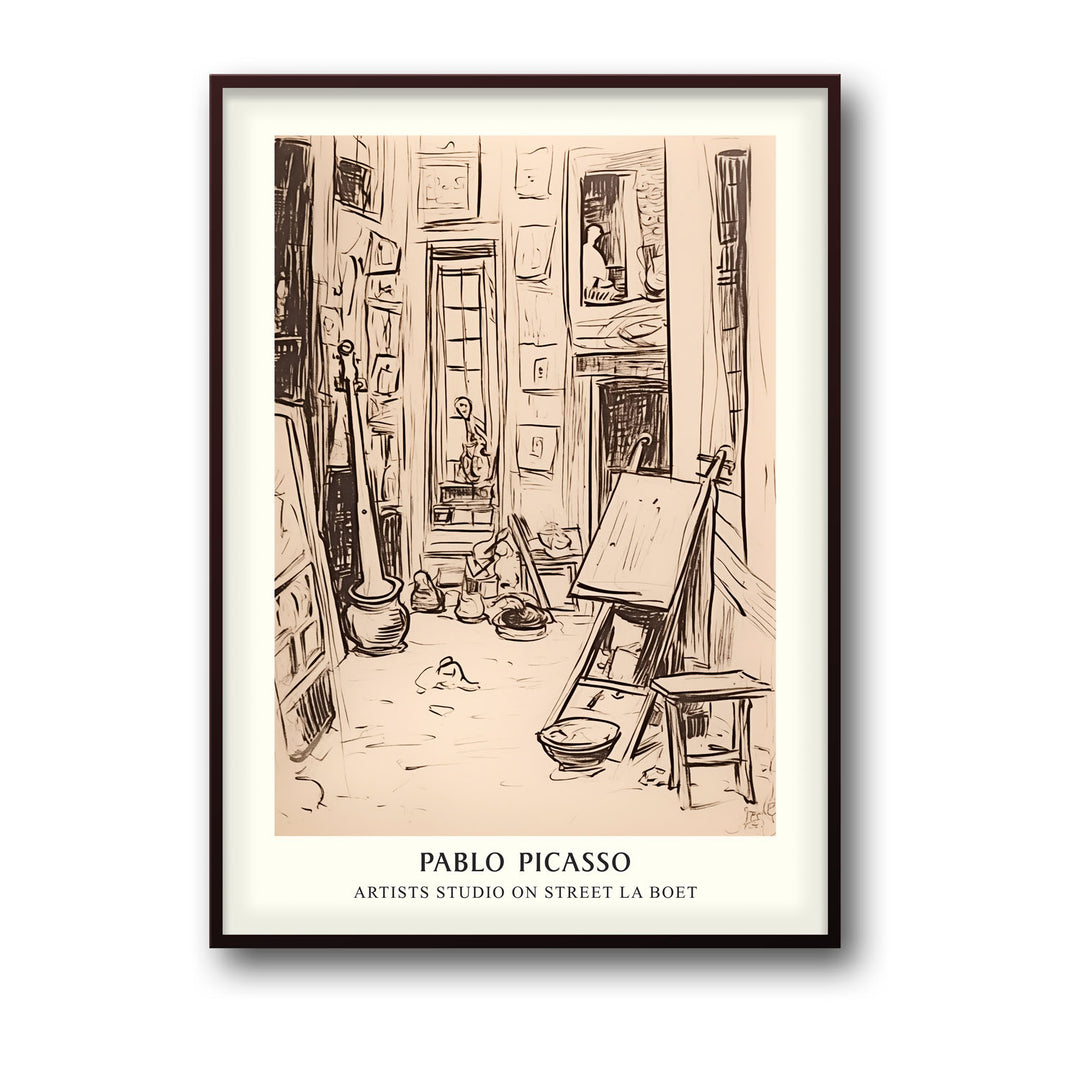 Unique artists-studio-on-street-la-boetie-pablo-picasso- Beautiful framed art print available at Raremango