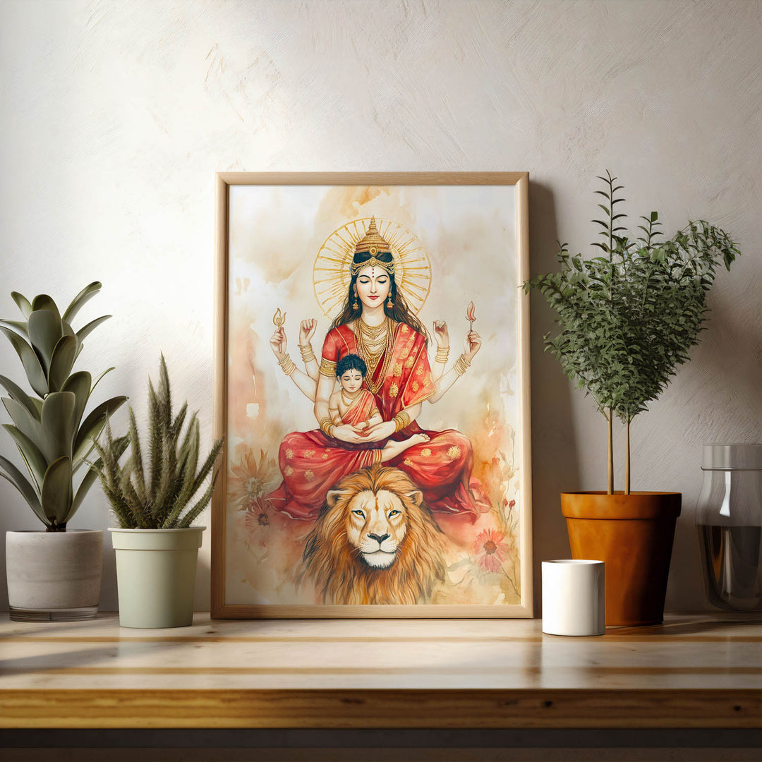 Goddess Durga sitting on Lion - Vastu Painting