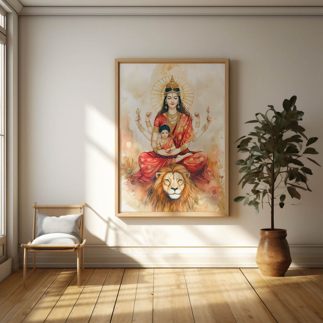 Goddess Durga sitting on Lion - Vastu Painting