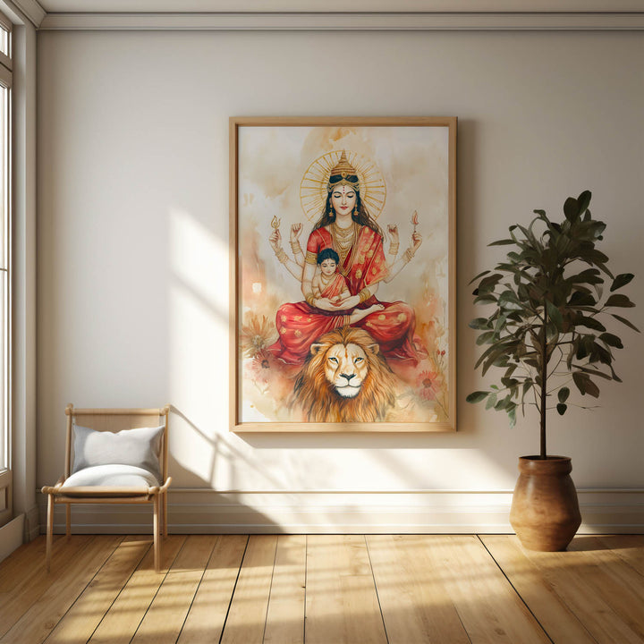 Goddess Durga sitting on Lion - Vastu Painting