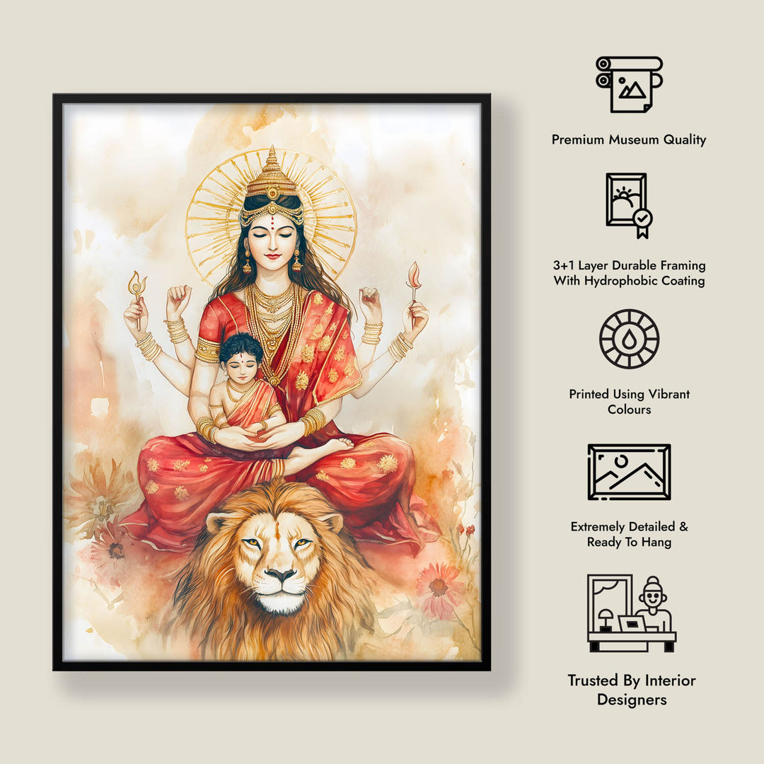 Goddess Durga sitting on Lion - Vastu Painting