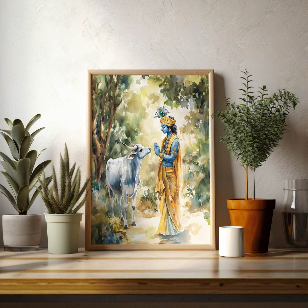 Lord Krishna with Cow - Vastu Painting