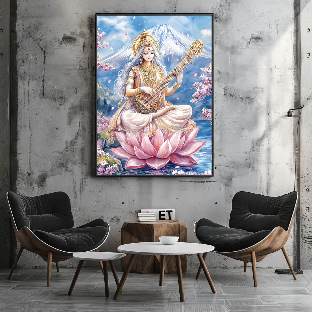 Goddess Saraswati in Himalaya  - Vastu Painting