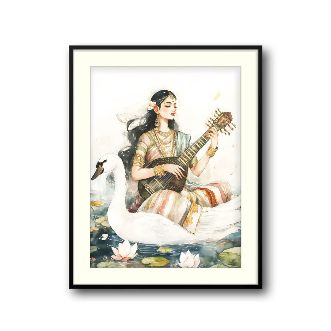 Goddess Saraswati sitting on Swan - Vastu Painting