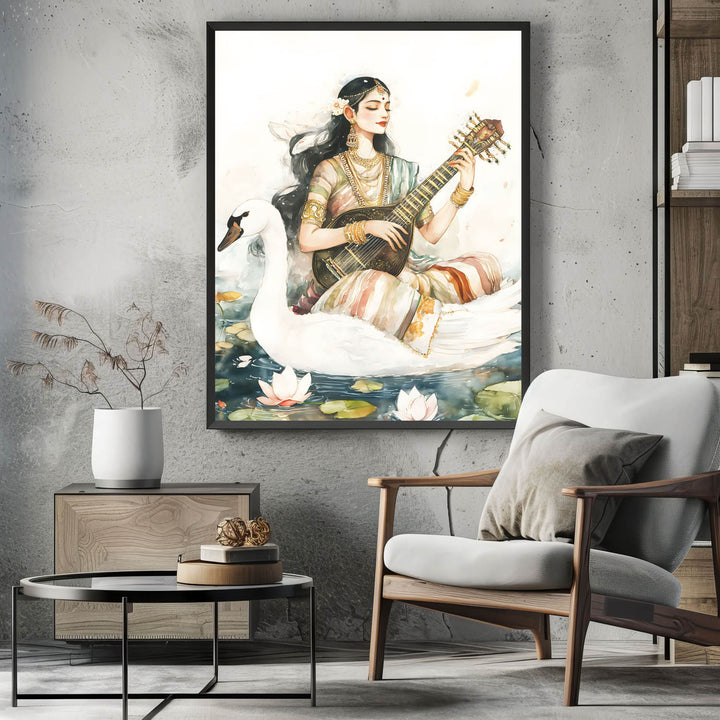 Goddess Saraswati sitting on Swan - Vastu Painting