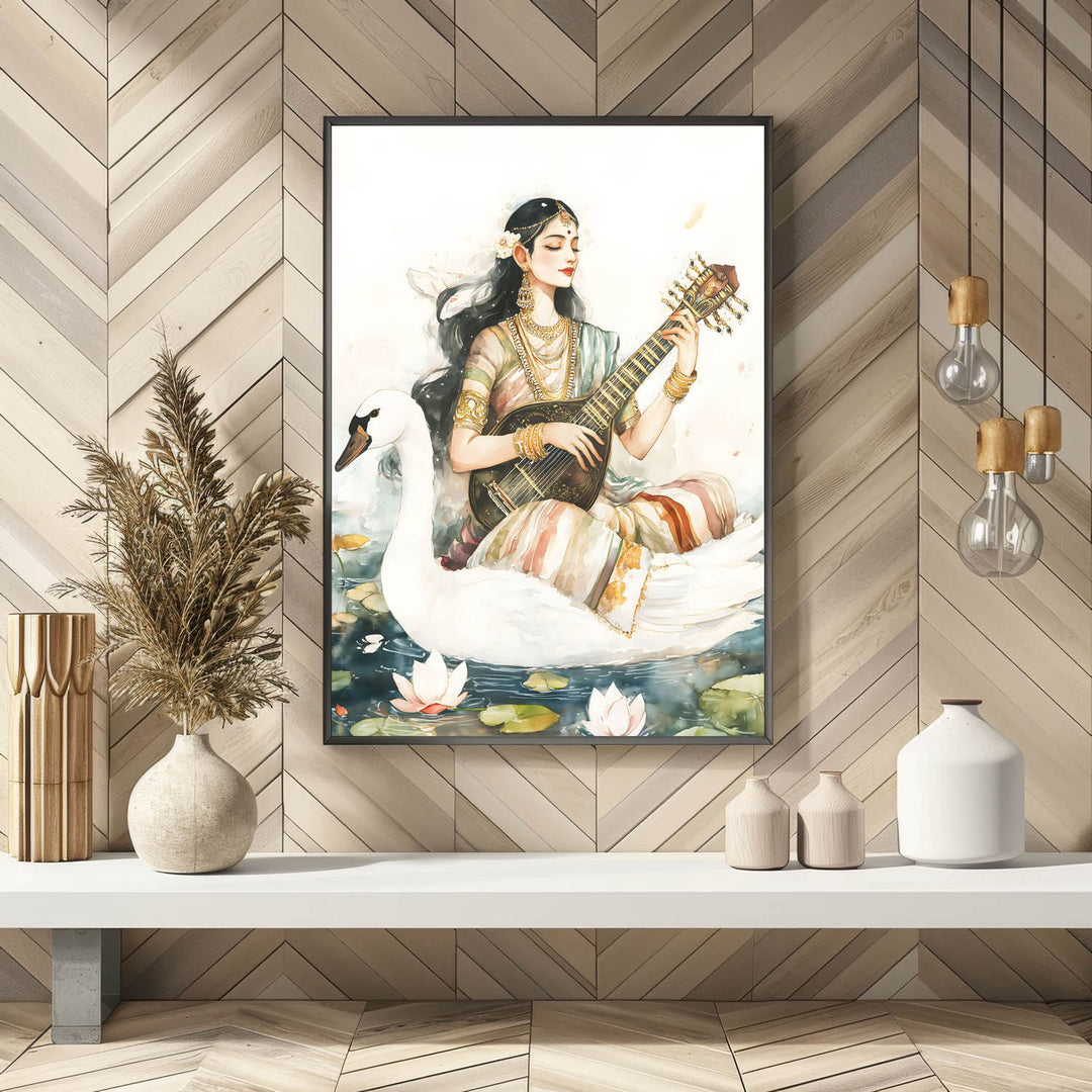 Goddess Saraswati sitting on Swan - Vastu Painting