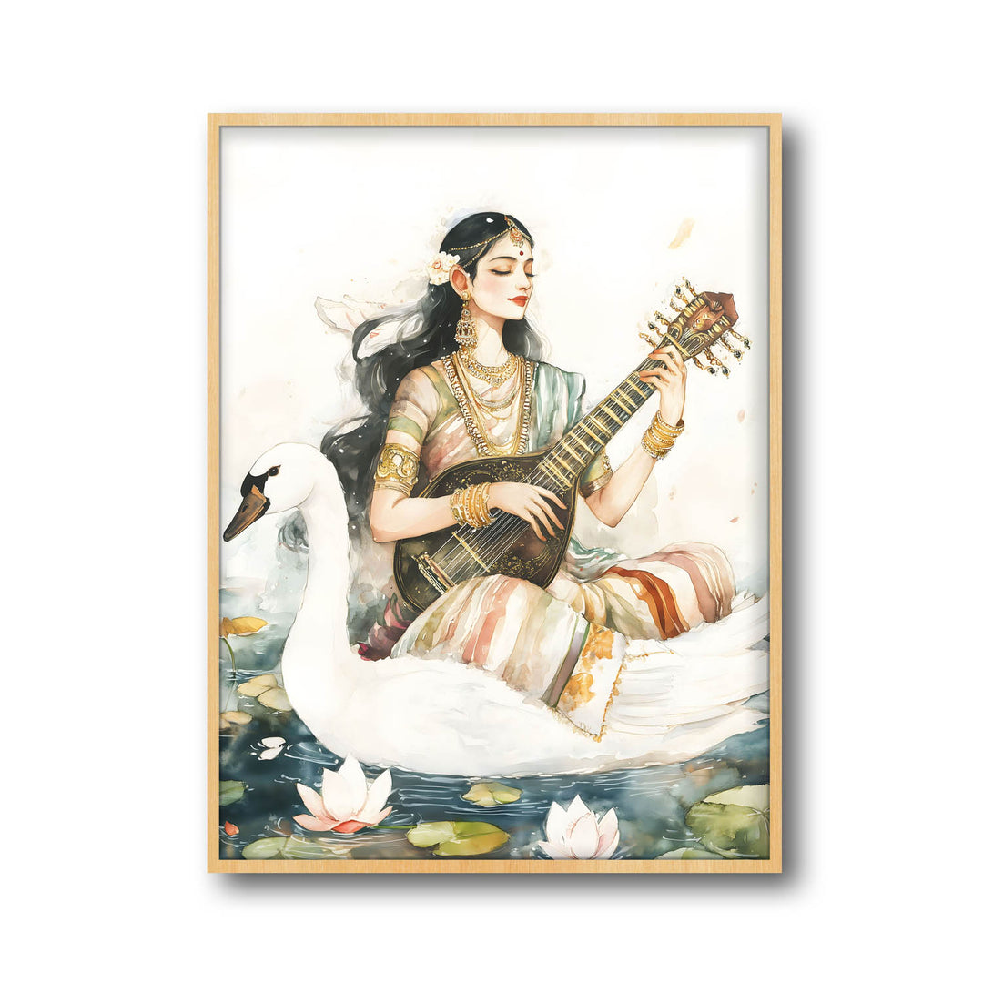 Goddess Saraswati sitting on Swan - Vastu Painting