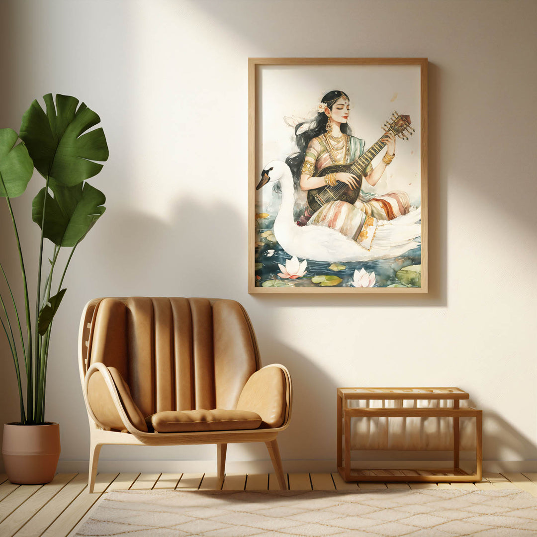 Goddess Saraswati sitting on Swan - Vastu Painting