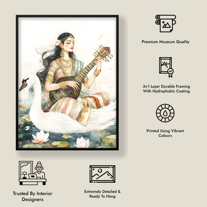 Goddess Saraswati sitting on Swan - Vastu Painting