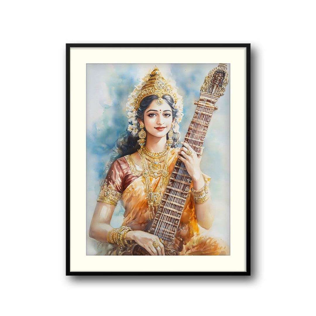 Goddess Saraswati with Sitar - Vastu Painting