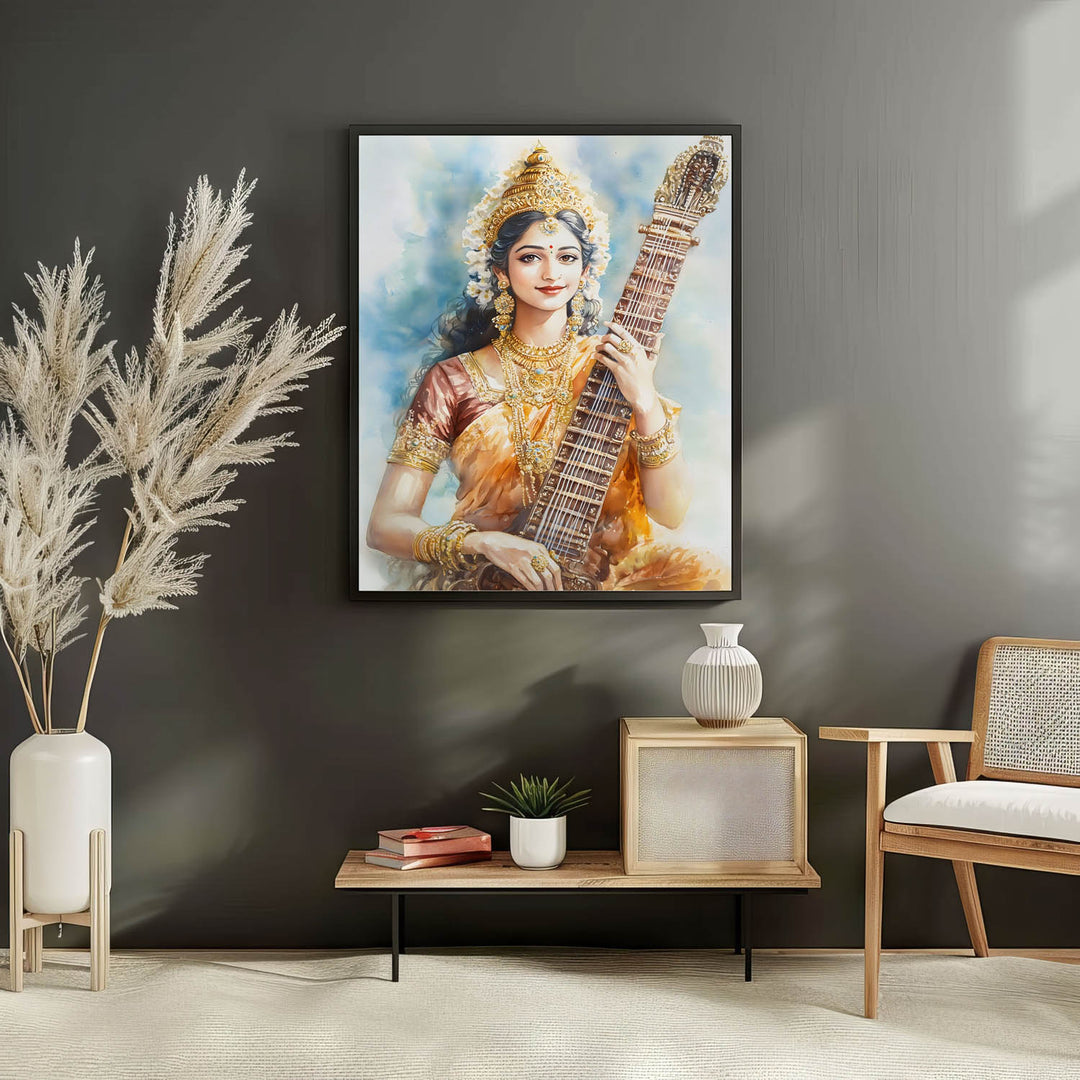 Goddess Saraswati with Sitar - Vastu Painting