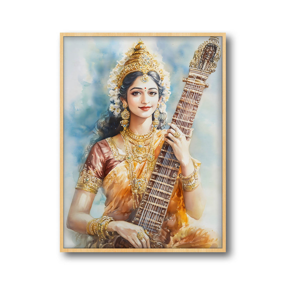 Goddess Saraswati with Sitar - Vastu Painting