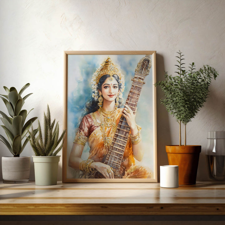 Goddess Saraswati with Sitar - Vastu Painting