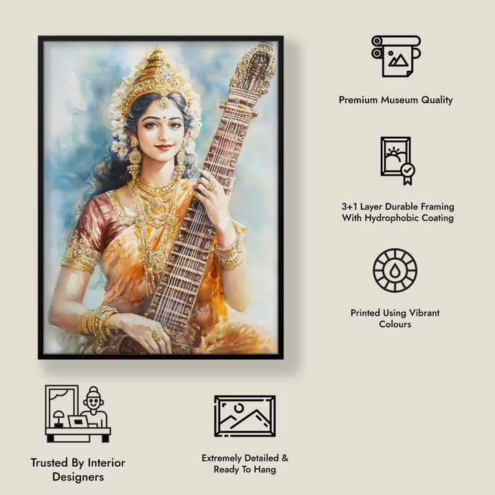 Goddess Saraswati with Sitar - Vastu Painting