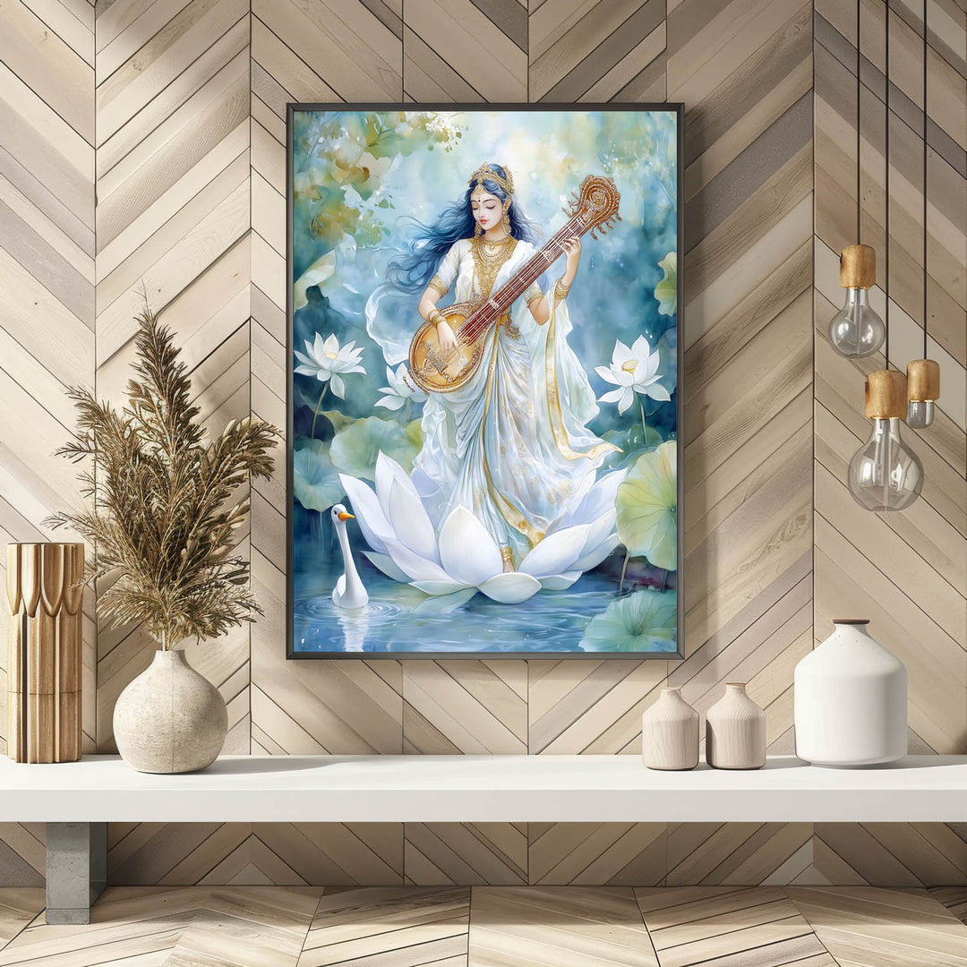 Goddess Saraswati with Swan - Vastu Painting