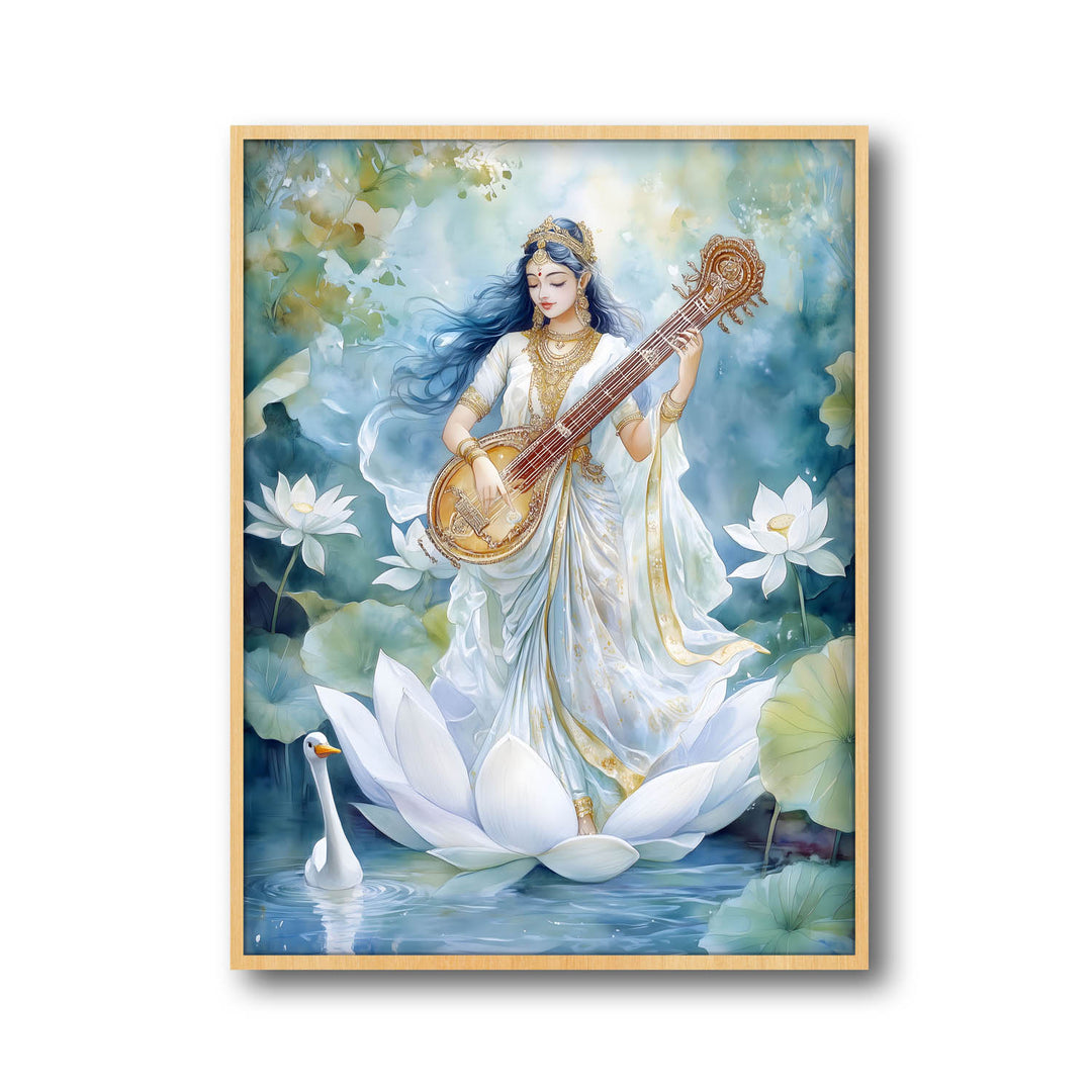 Goddess Saraswati with Swan - Vastu Painting