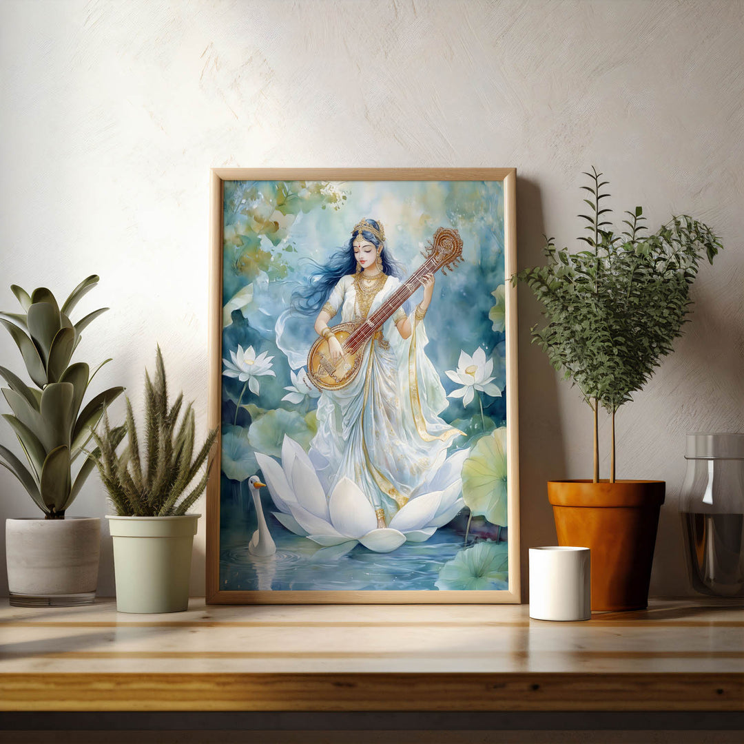 Goddess Saraswati with Swan - Vastu Painting