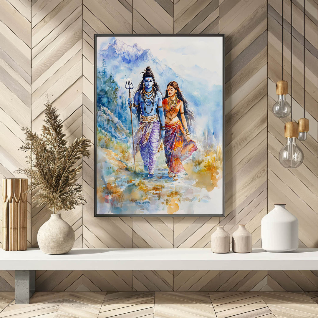 Lord Shiv & Goddess Parvati in Himalaya  - Vastu Painting