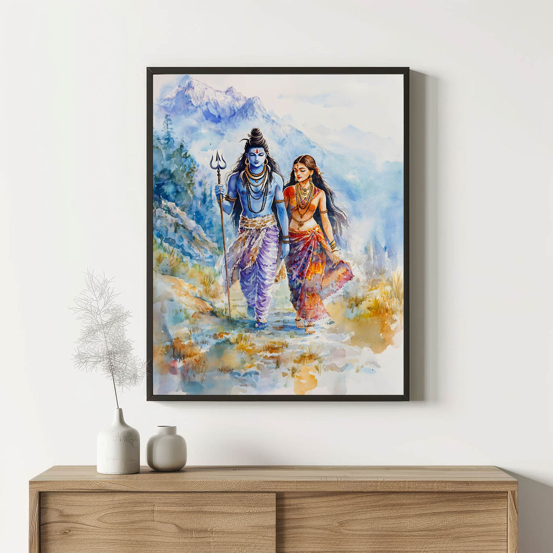 Lord Shiv & Goddess Parvati in Himalaya  - Vastu Painting