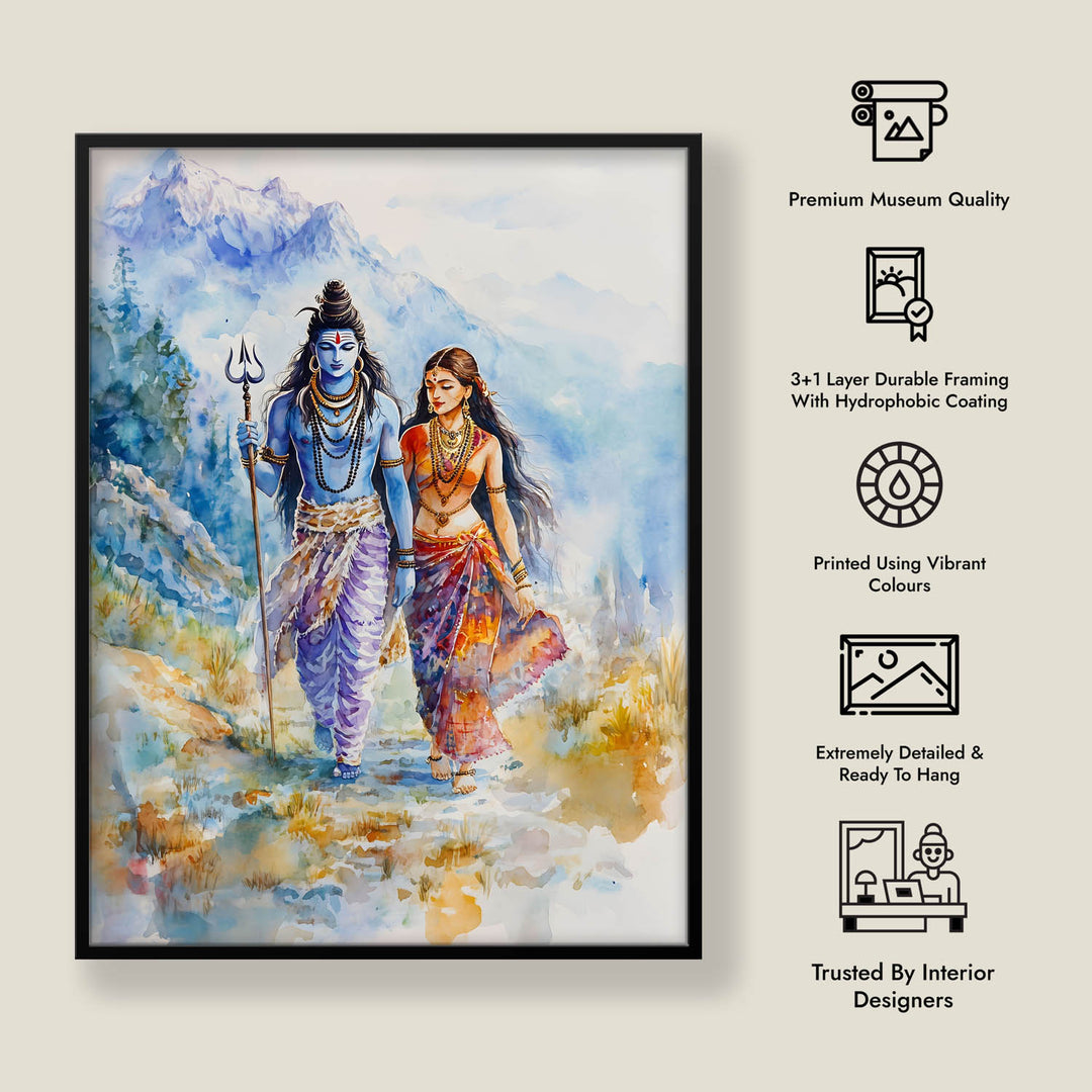 Lord Shiv & Goddess Parvati in Himalaya  - Vastu Painting