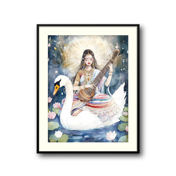 Saraswati Maa with Swan  - Vastu Painting