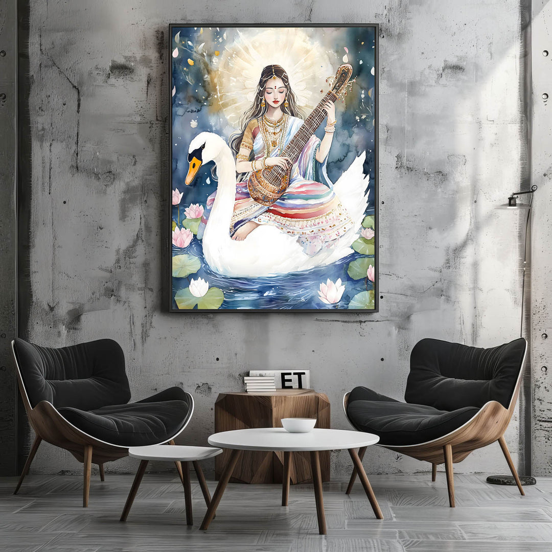 Saraswati Maa with Swan  - Vastu Painting