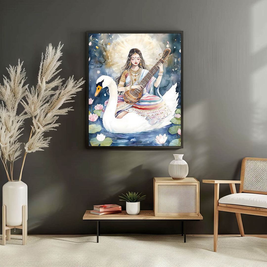 Saraswati Maa with Swan  - Vastu Painting