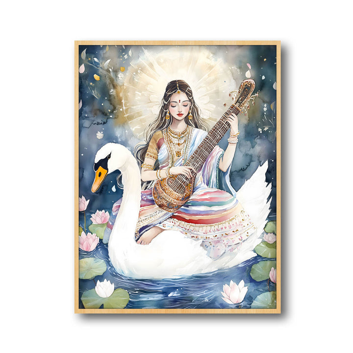 Saraswati Maa with Swan  - Vastu Painting