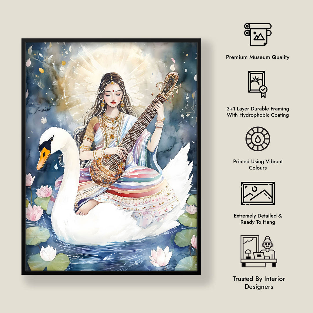 Saraswati Maa with Swan  - Vastu Painting