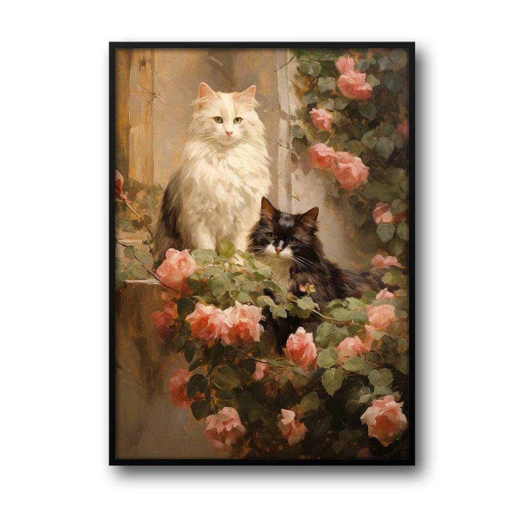 Unique cats-in-garden- Beautiful framed art print available at Raremango