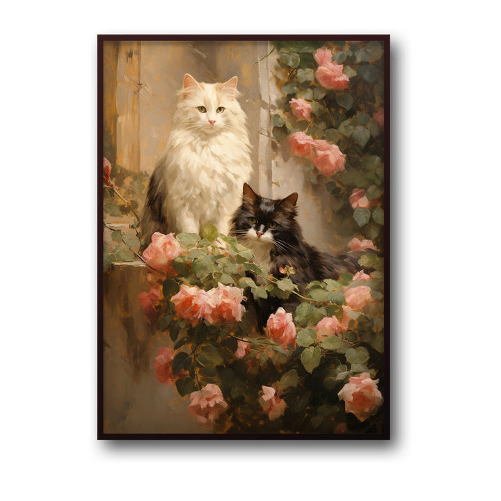 Unique cats-in-garden- Beautiful framed art print available at Raremango