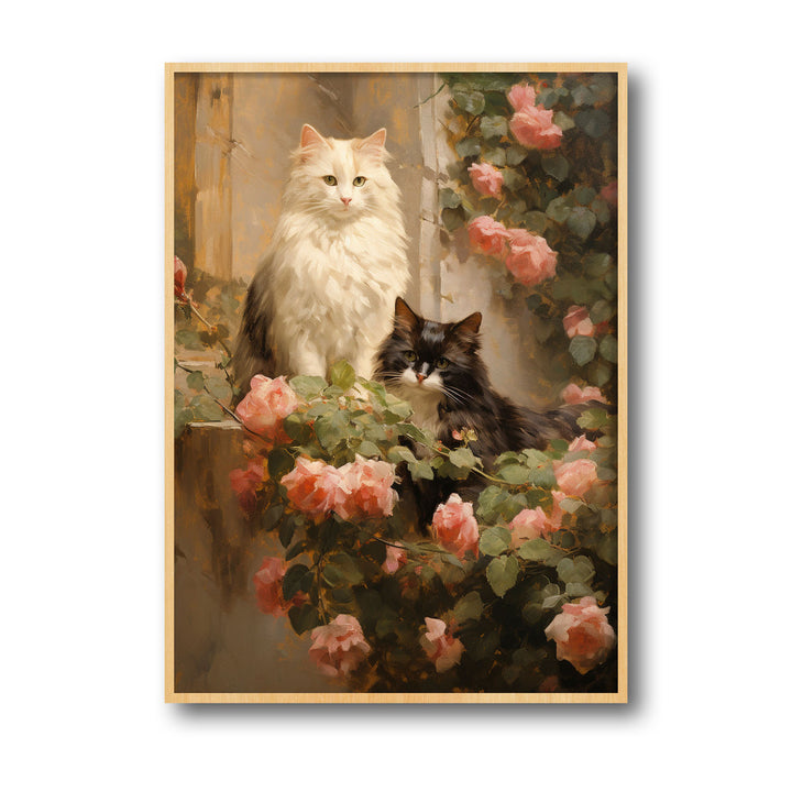 Unique cats-in-garden- Beautiful framed art print available at Raremango