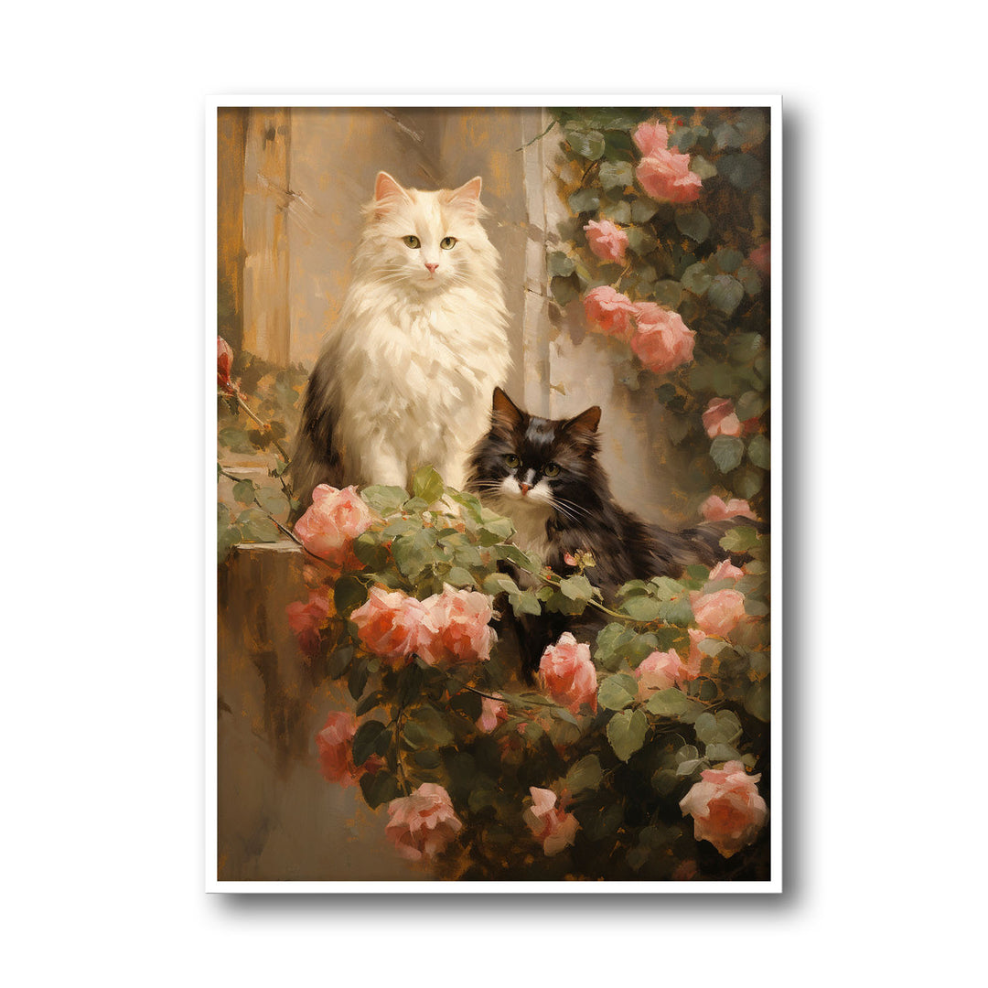 Unique cats-in-garden- Beautiful framed art print available at Raremango