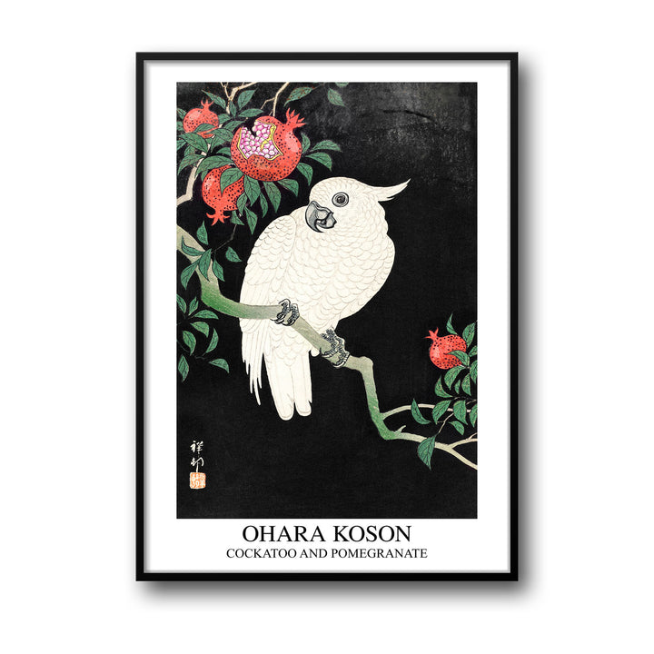 Unique cockatoo-and-pomegranate-ohara-koson- Beautiful framed art print available at Raremango