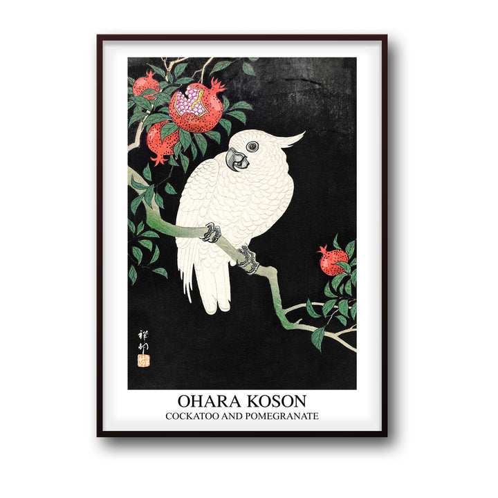 Unique cockatoo-and-pomegranate-ohara-koson- Beautiful framed art print available at Raremango