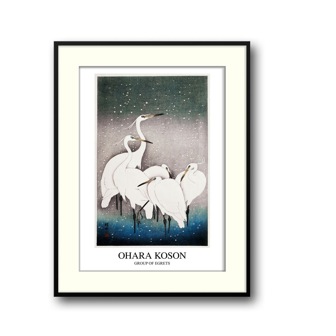 Unique group-of-egrets-ohara-koson- Beautiful framed art print available at Raremango