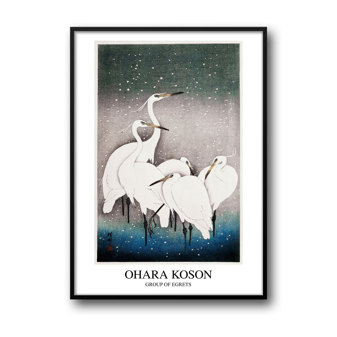 Unique group-of-egrets-ohara-koson- Beautiful framed art print available at Raremango