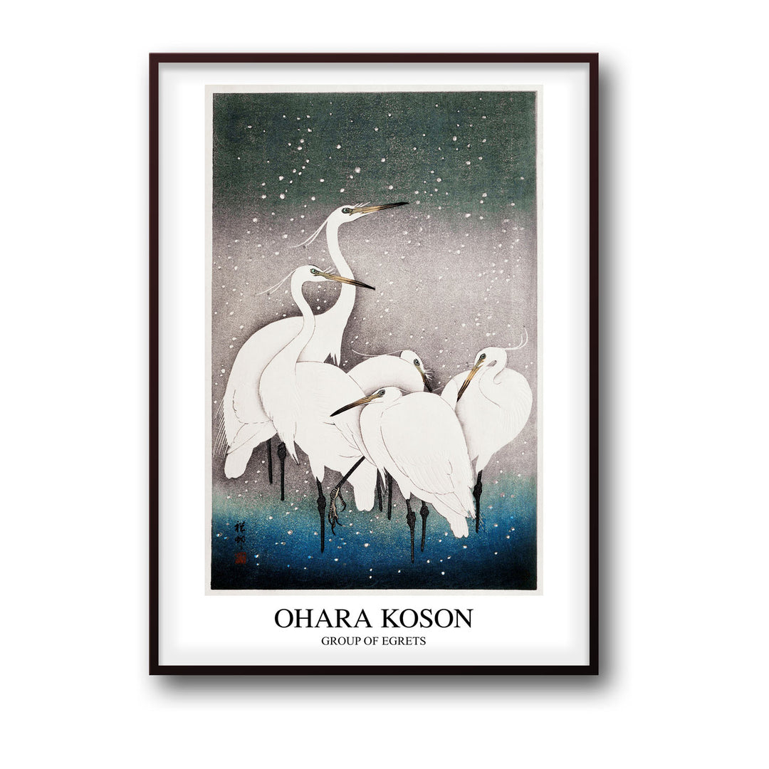 Unique group-of-egrets-ohara-koson- Beautiful framed art print available at Raremango