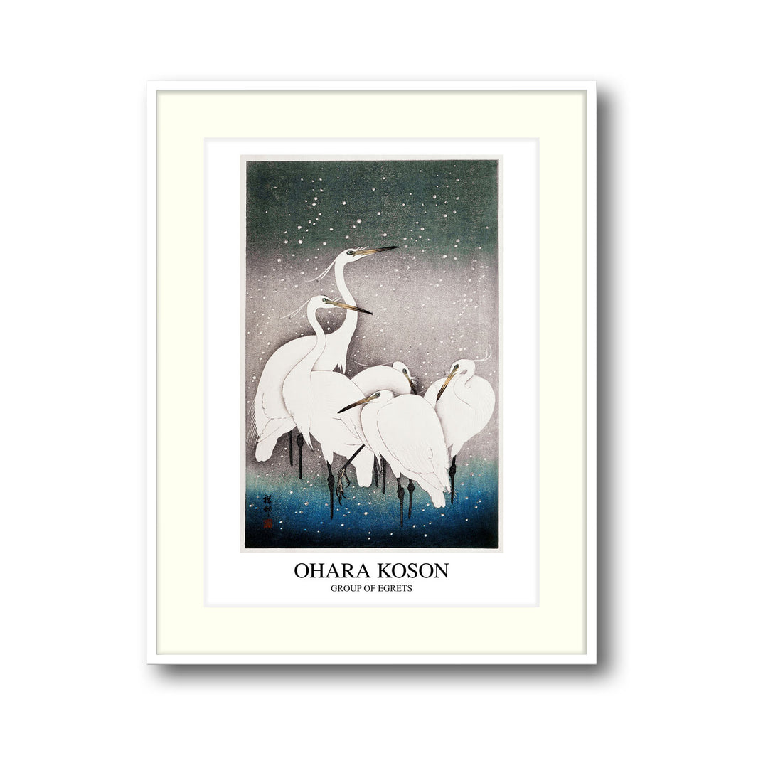 Unique group-of-egrets-ohara-koson- Beautiful framed art print available at Raremango