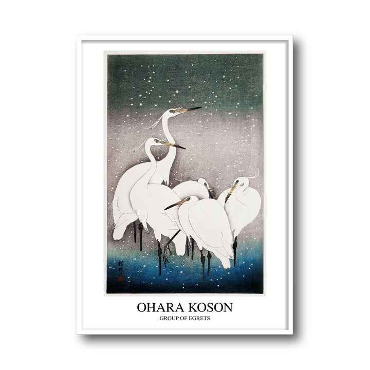 Unique group-of-egrets-ohara-koson- Beautiful framed art print available at Raremango