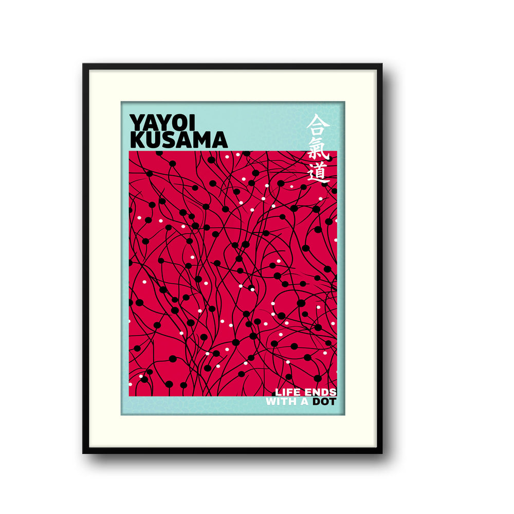 Unique life-ends-with-a-dot-yayoi-kusama- Beautiful framed art print available at Raremango