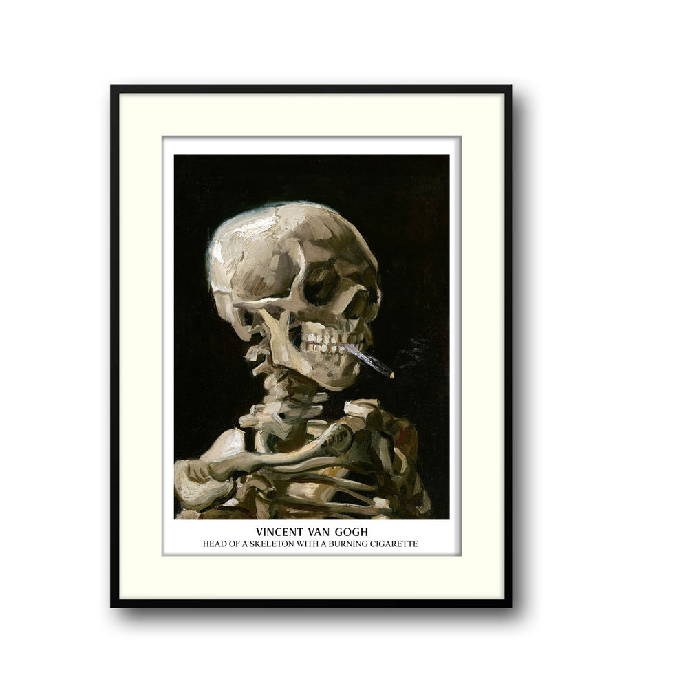 Unique skull-of-a-skeleton-with-burning-cigarette-vincent-van-gogh- Beautiful framed art print available at Raremango