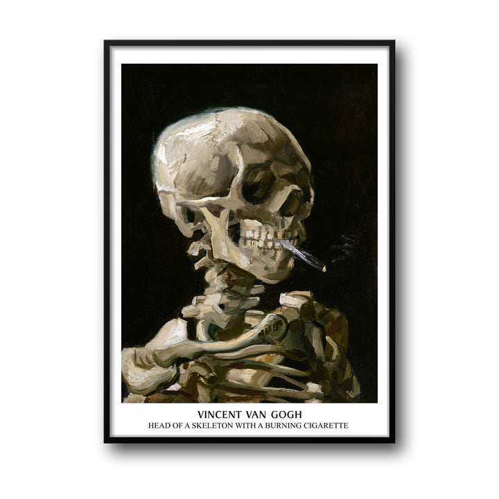 Unique skull-of-a-skeleton-with-burning-cigarette-vincent-van-gogh- Beautiful framed art print available at Raremango