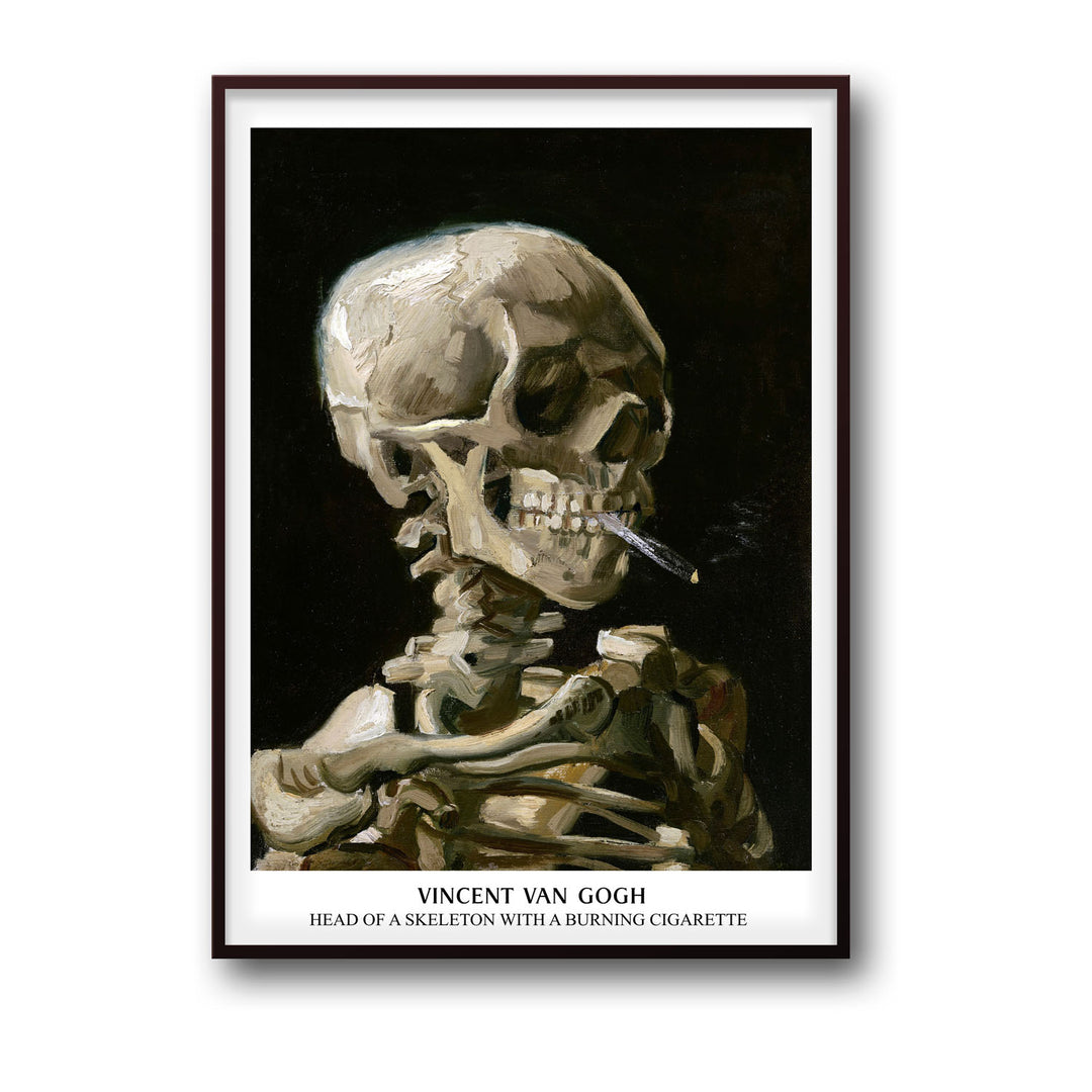 Unique skull-of-a-skeleton-with-burning-cigarette-vincent-van-gogh- Beautiful framed art print available at Raremango