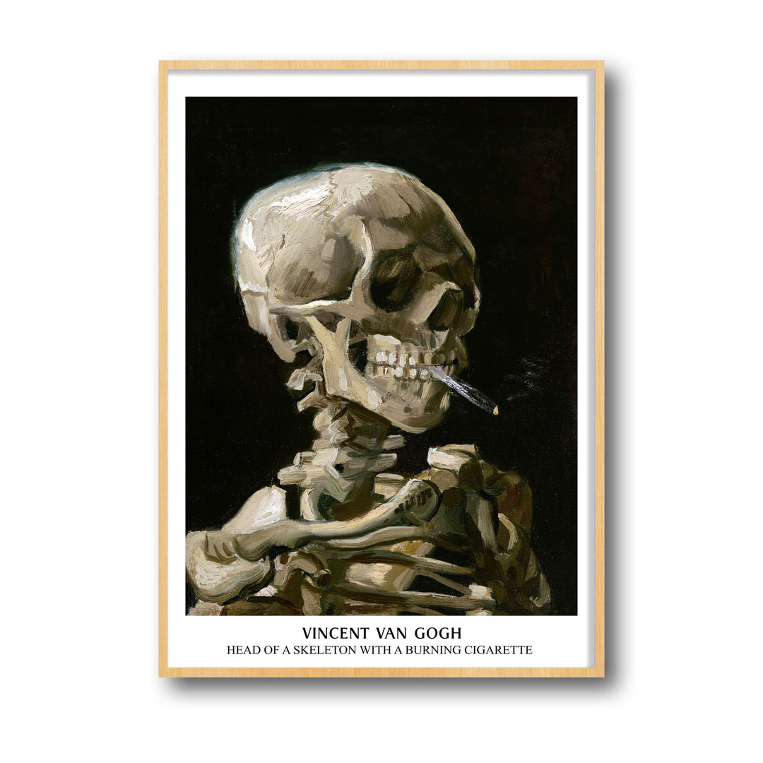 Unique skull-of-a-skeleton-with-burning-cigarette-vincent-van-gogh- Beautiful framed art print available at Raremango