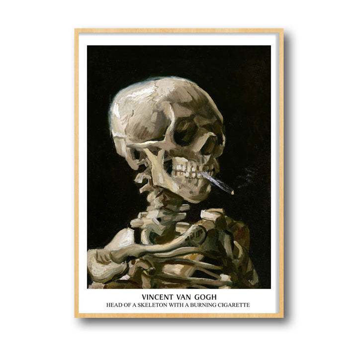 Unique skull-of-a-skeleton-with-burning-cigarette-vincent-van-gogh- Beautiful framed art print available at Raremango