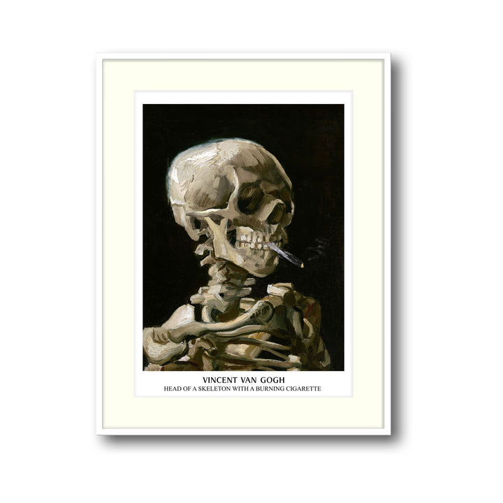 Unique skull-of-a-skeleton-with-burning-cigarette-vincent-van-gogh- Beautiful framed art print available at Raremango